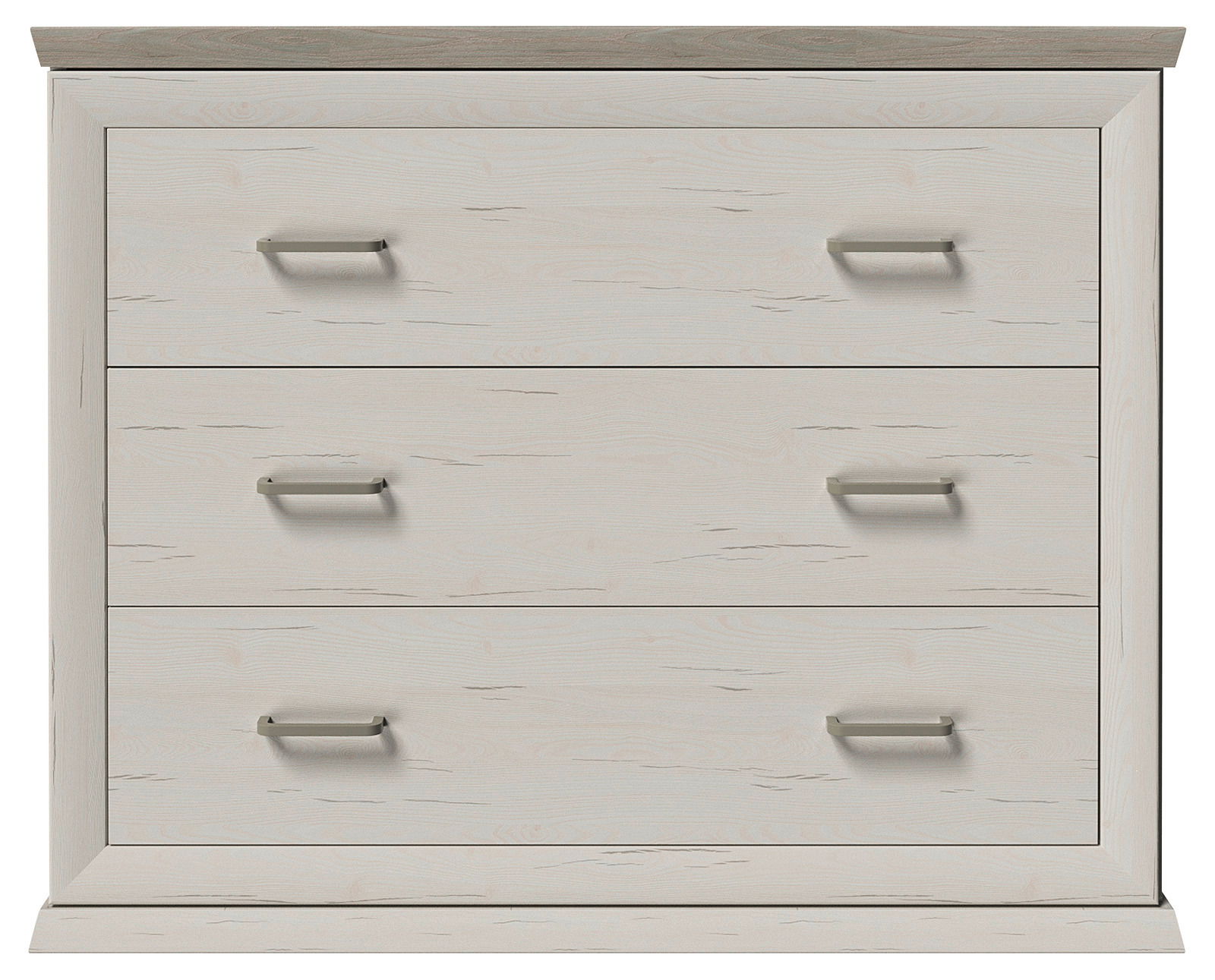 Kommode mit drei Schubladen in heller Holzoptik, Frontalansicht
