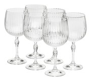 Sechser-Set Gin Tonic Gläser America mit eleganten Rillen, seitliche Perspektive