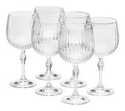 Sechser-Set Gin Tonic Gläser America mit eleganten Rillen, seitliche Perspektive