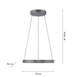 Moderne Pendelleuchte PURE E-LOOP von Paul Neuhaus in seitlicher Perspektive, mit runder Deckenhalterung und verstellbarer Höhe von 40 bis 350 cm, Durchmesser 70,1 cm.