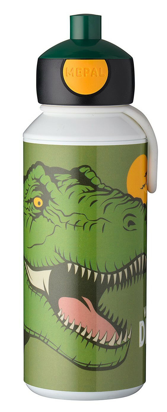 Trinkflasche mit Dinosaurier-Motiv, Vorderansicht