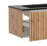 Waschtisch-Set 120 cm mit Holzoptik und schwarzer Oberfläche, seitliche Perspektive