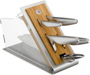 Messerblock Chef's Edition mit sechs Teilen, aus Edelstahl und Holz, seitliche Perspektive