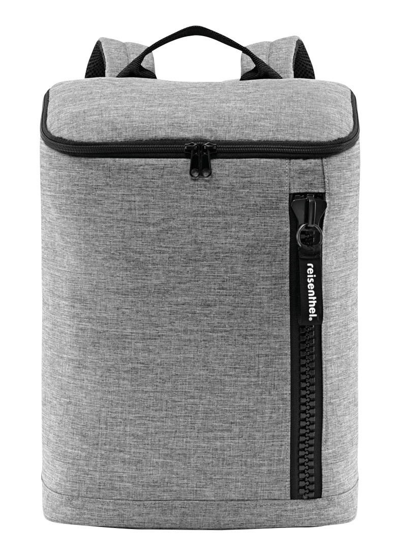 Grauer Rucksack mit schwarzem Reißverschluss, Vorderansicht