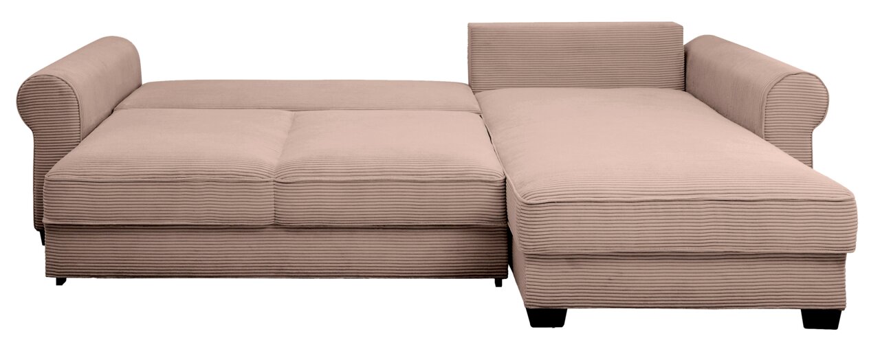 Beige Ecksofa mit geripptem Stoffbezug, Vorderansicht