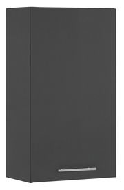 Großer, dunkelgrauer Hängeschrank mit silbernem Griff, Frontalansicht