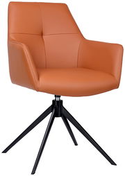 Moderner Armlehnstuhl in Lederoptik mit schwarzem Metallgestell, Frontalansicht