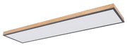 Rechteckige Deckenleuchte mit Holzrahmen und weißer Oberfläche, seitliche Perspektive
