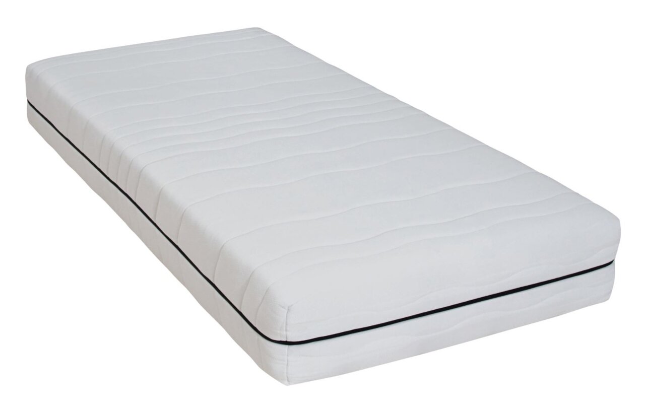 Z2 Roll-comfortschuimmatras P1480 COMFORT PUR Wit comfortschuimmatras met oprolfunctie, gezien vanaf de zijkant, met een zwarte streep.