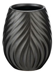 Keramik Zahnputzbecher in dunklem Grau mit wellenförmiger Struktur, frontal fotografiert.