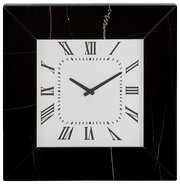 Quadratische Wanduhr mit schwarzem Rahmen und römischen Ziffern, Frontalansicht
