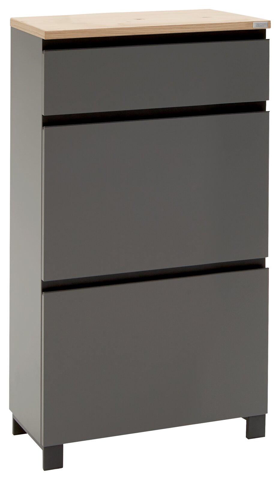 Dieter Knoll Schuhschrank SORRENT Moderner grauer Schuhschrank mit drei Schubladen und Holzplatte, seitliche Perspektive