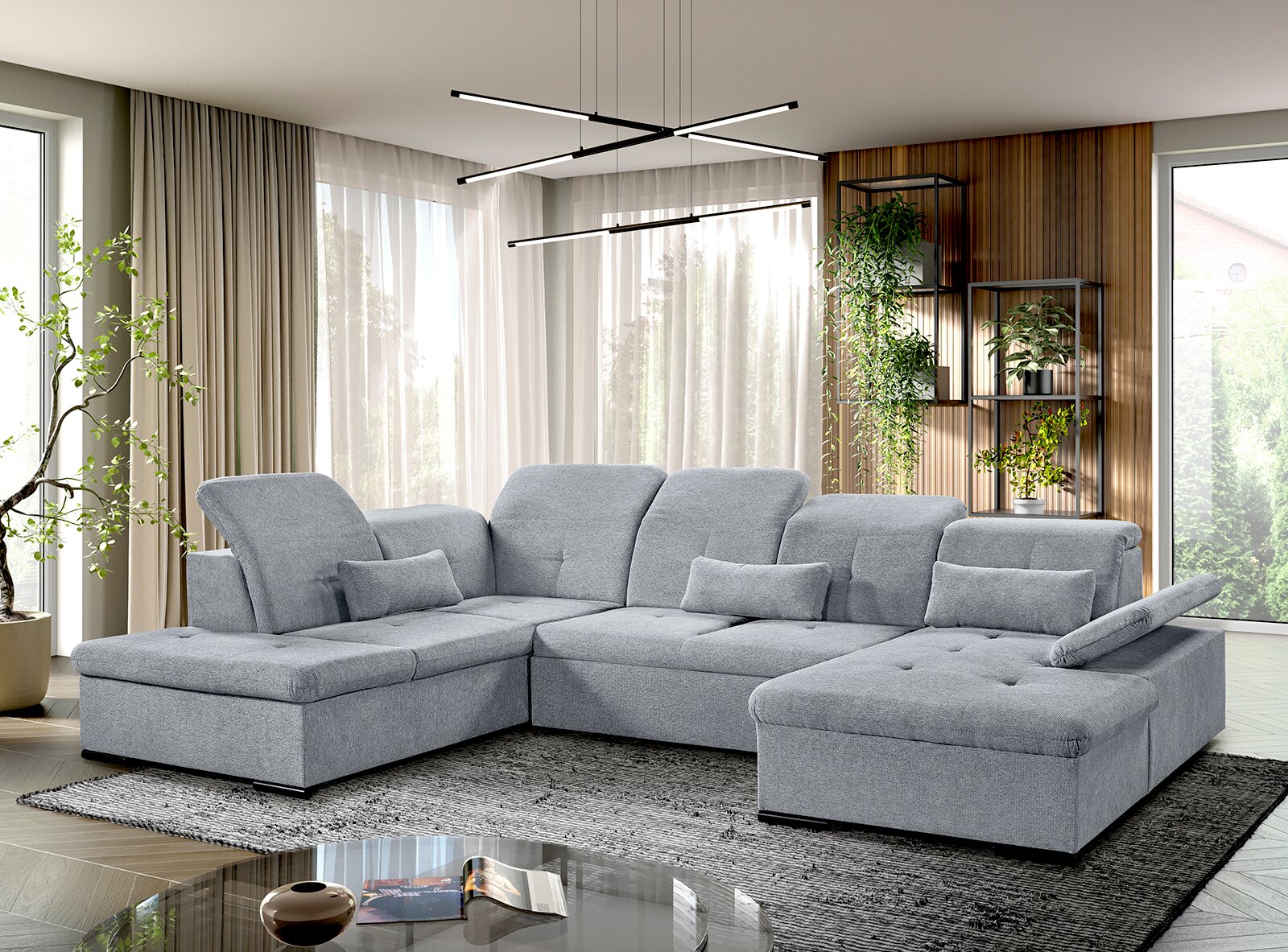 Z2 Wohnlandschaft VELORIA Graues Ecksofa in modernem Wohnzimmer, Perspektive von vorne links
