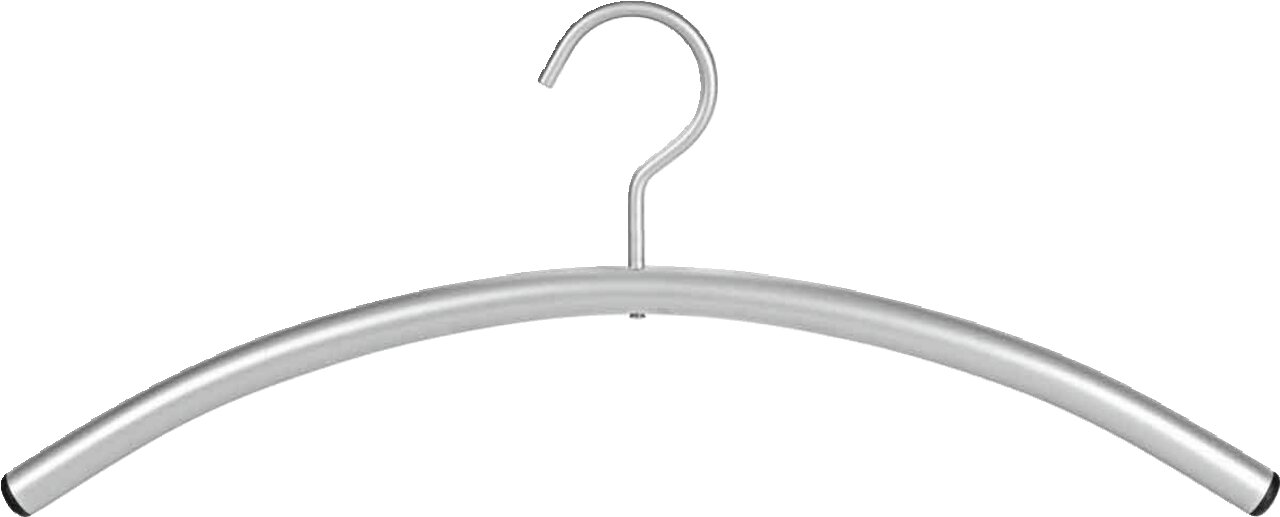 Silberner Kleiderbügel aus Metall, frontal abgebildet