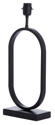 Schwarzer Lampenfuß in ovaler Form auf rechteckiger Basis, seitliche Perspektive.