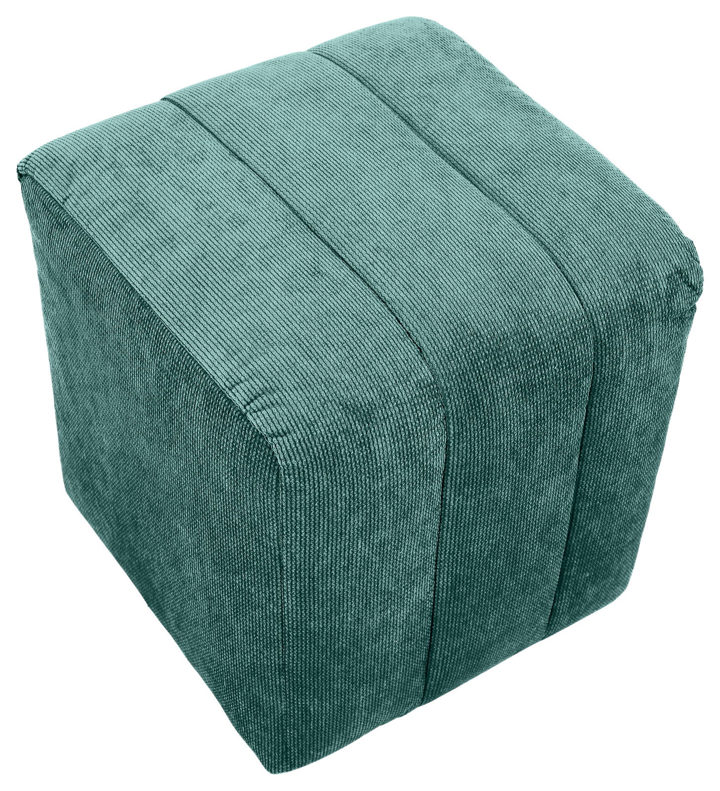 Grüner Hocker aus Stoff in schräger Draufsicht