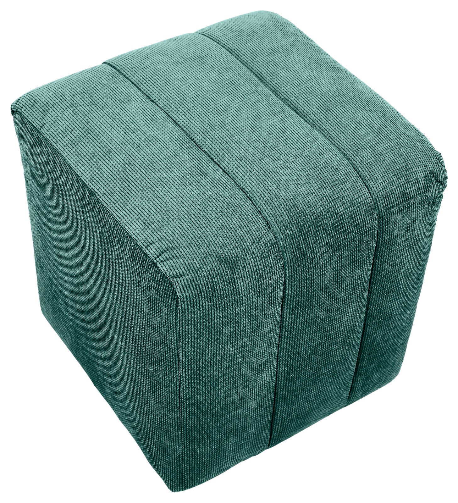 Grüner Hocker aus Stoff in schräger Draufsicht