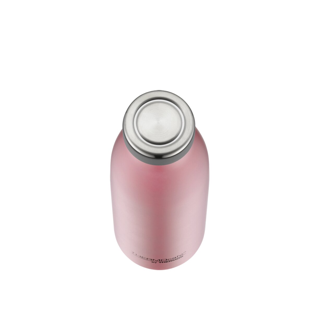 Rosafarbene Thermos-Isolierflasche mit 500 ml Fassungsvermögen, von oben betrachtet.