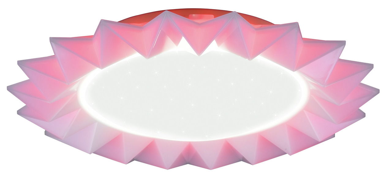 LED-Deckenleuchte SUNFLOWER mit sternförmigem Design und sanftem rosa Licht, Ansicht von unten