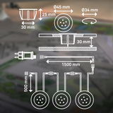 Technische Zeichnung eines Edelstahl-Startersets mit Abmessungen: 45 mm Durchmesser, 25 mm Höhe, 30 mm Einbautiefe. Perspektive von der Seite und oben.