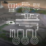 Technische Zeichnung eines Edelstahl-Startersets mit Abmessungen: 45 mm Durchmesser, 25 mm Höhe, 30 mm Einbautiefe. Perspektive von der Seite und oben.