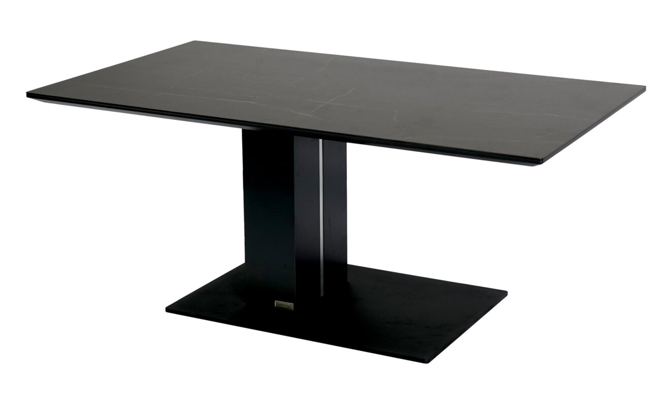 Dieter Knoll Salontafel MILANO Moderner schwarzer Couchtisch mit rechteckiger Tischplatte und zentralem Standfuß, seitliche Perspektive
