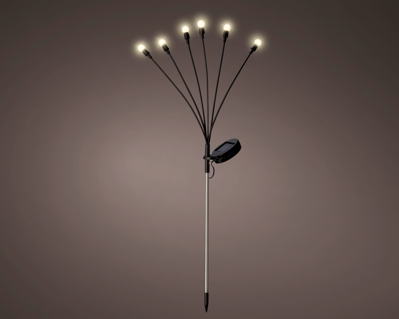 Solar Stabbeleuchtung aus Plastik mit sechs leuchtenden LED-Lampen, seitliche Perspektive