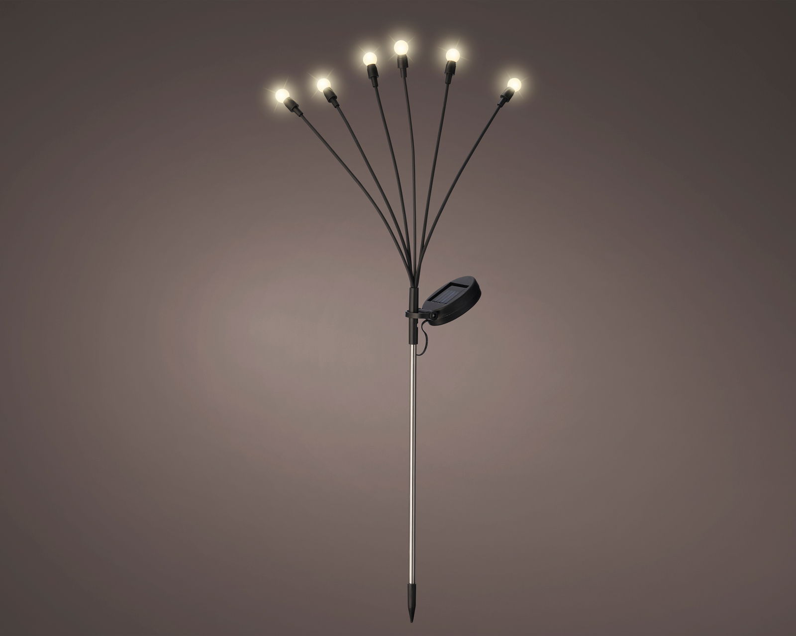 Solar Stabbeleuchtung aus Plastik mit sechs leuchtenden LED-Lampen, seitliche Perspektive