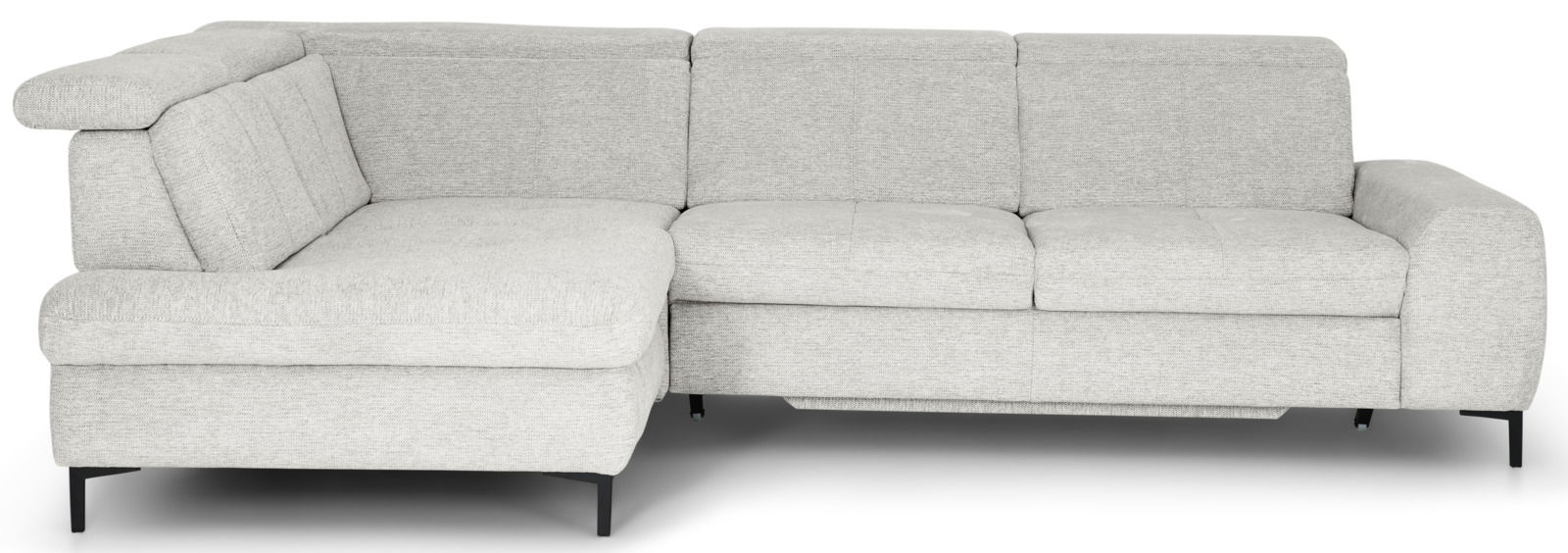 Graue Rundecke (L) aus Stoff, Vorderansicht, mit schwarzen Metallfüßen