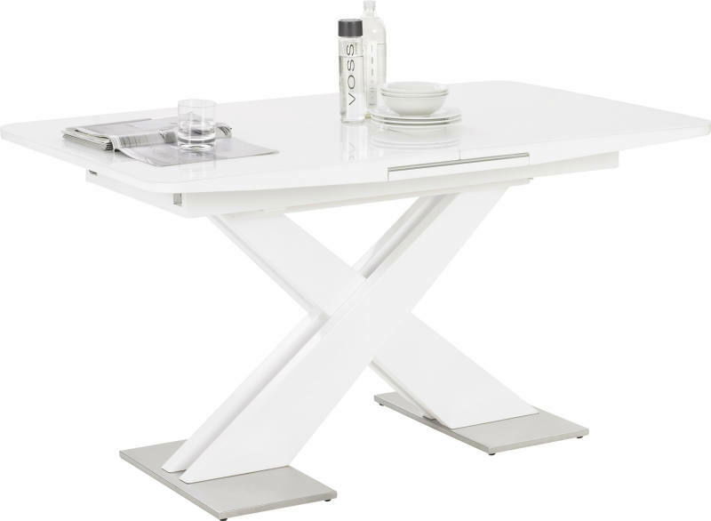 Hom´in Funktions-Esstisch MARTIN Moderner weißer Funktions-Esstisch mit X-förmigem Gestell, seitliche Perspektive