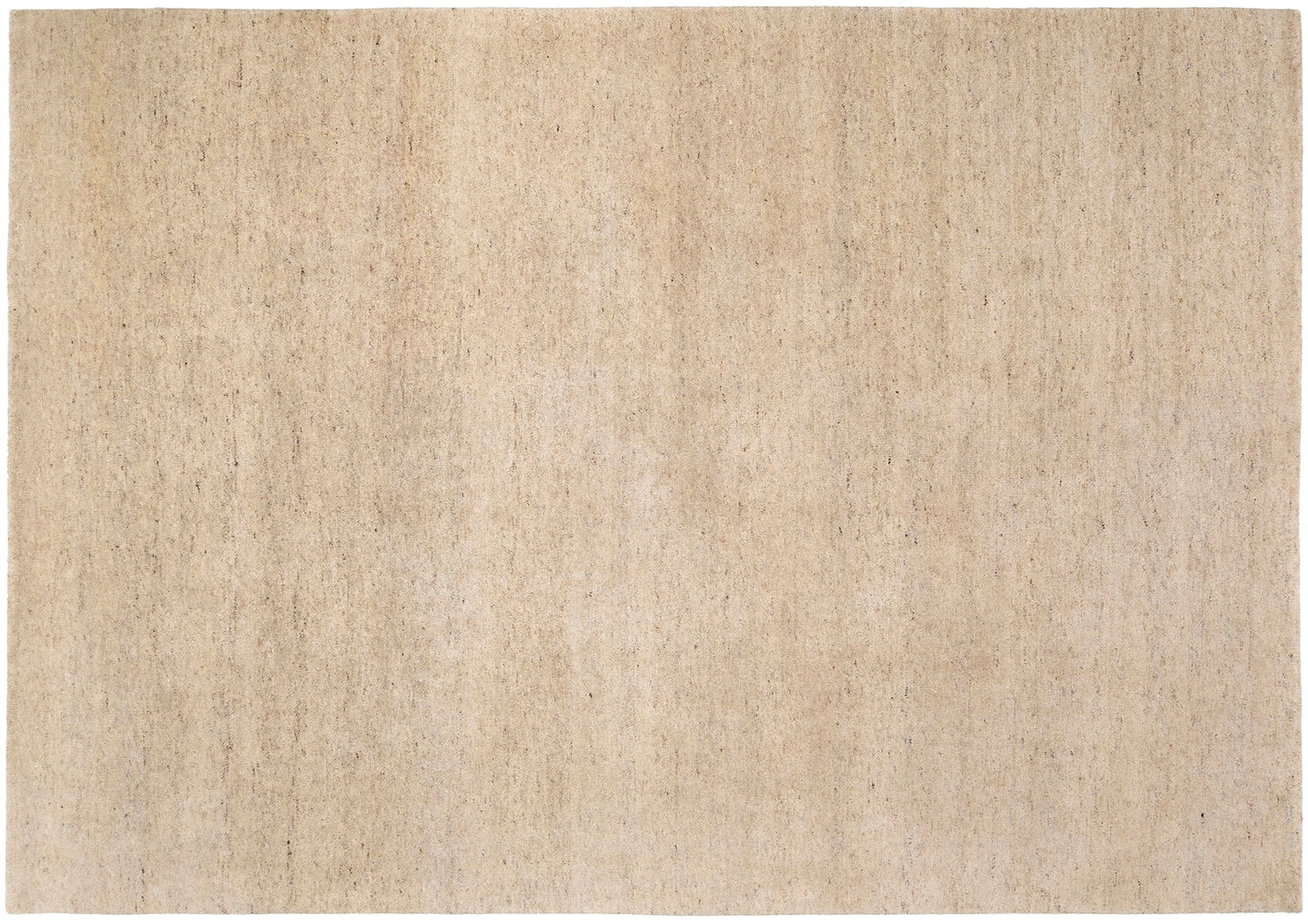 Beiger Wollteppich in Draufsicht, schlichtes Design