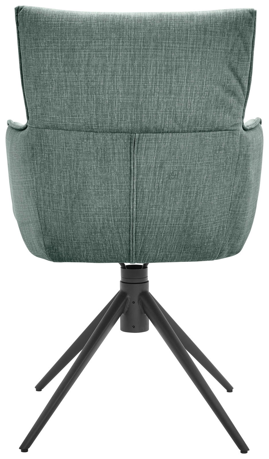 Dieter Knoll Armlehnstuhl AVELINO Rückansicht eines grünen Armlehnstuhls mit schwarzem Metallgestell