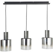 Dreiflammige Pendelleuchte Beth mit zylindrischen, metallischen Schirmen, von vorne betrachtet.