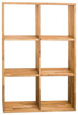 Holzregal mit sechs Fächern, frontal betrachtet