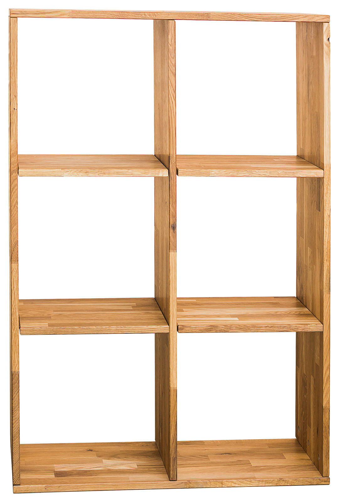 Holzregal mit sechs Fächern, frontal betrachtet