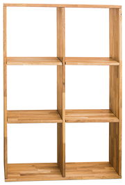 Holzregal mit sechs Fächern, frontal betrachtet