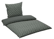 Graue Wendebettwäsche mit geometrischem Muster, Ansicht von schräg oben