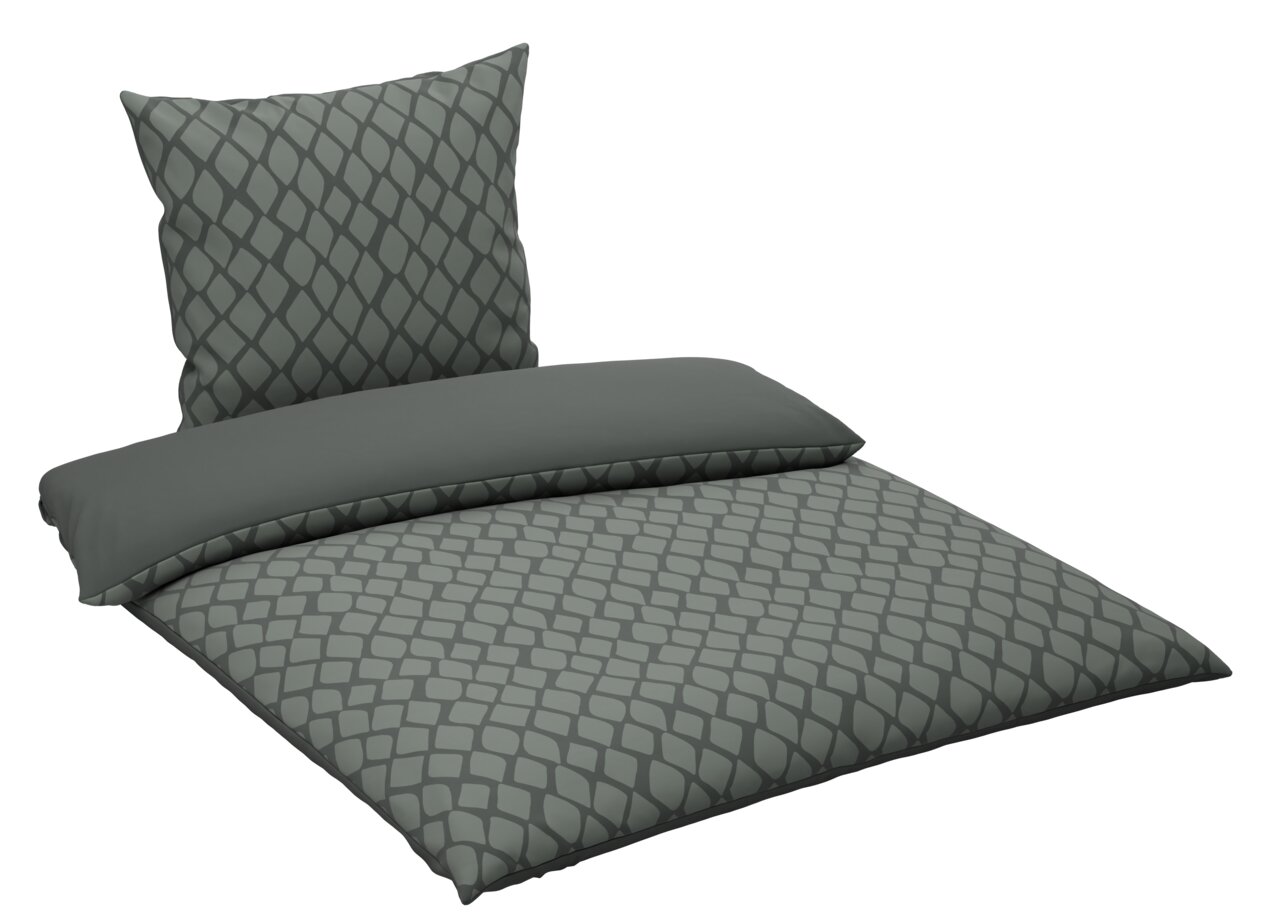 Dieter Knoll Omkeerbaar beddengoed 155 x 220 cm Grijs omkeerbaar beddengoed met geometrisch patroon, gezien vanuit een schuine hoek van bovenaf