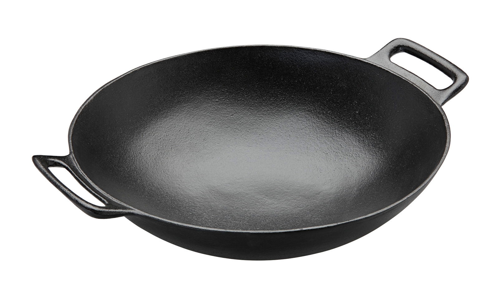 Schwarzer Wok Vario 36cm aus Gusseisen mit zwei Griffen, Ansicht von oben