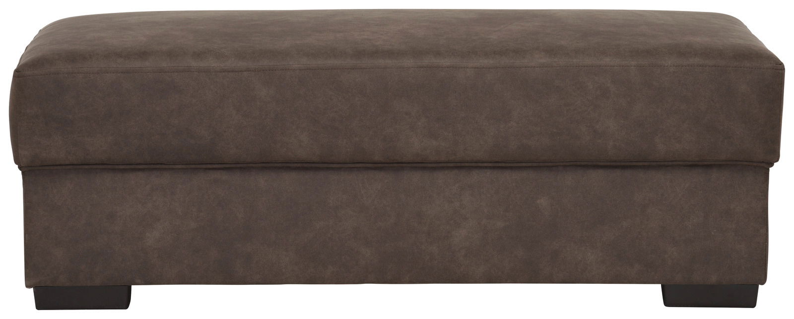 Brauner Hocker in rechteckiger Form, frontal fotografiert.