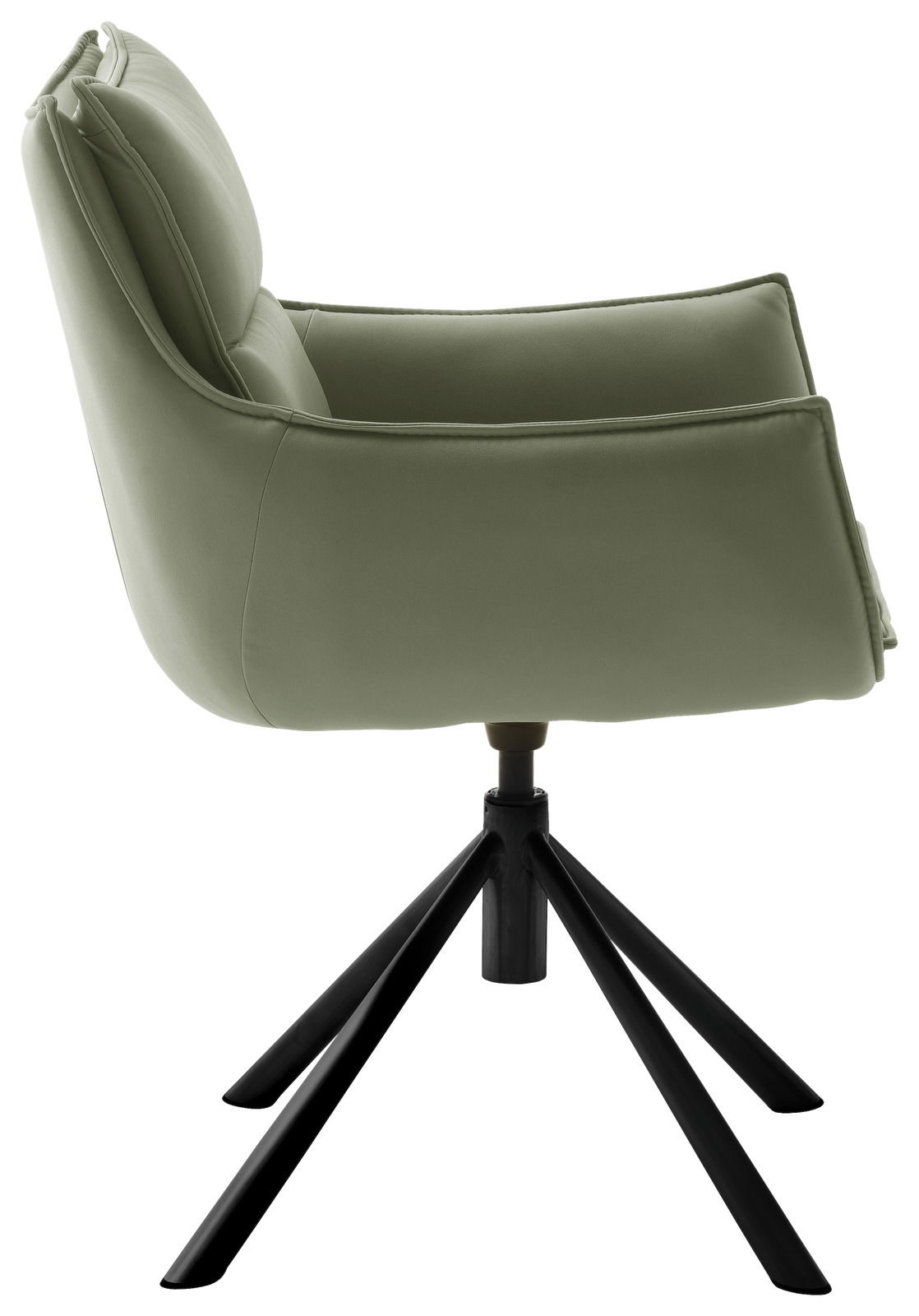 Moderner grüner Sessel mit schwarzem Metallgestell, Seitenansicht