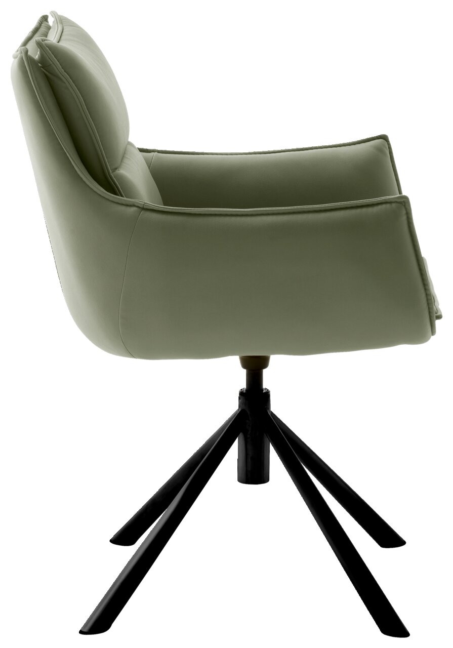 Moderner grüner Sessel mit schwarzem Metallgestell, Seitenansicht