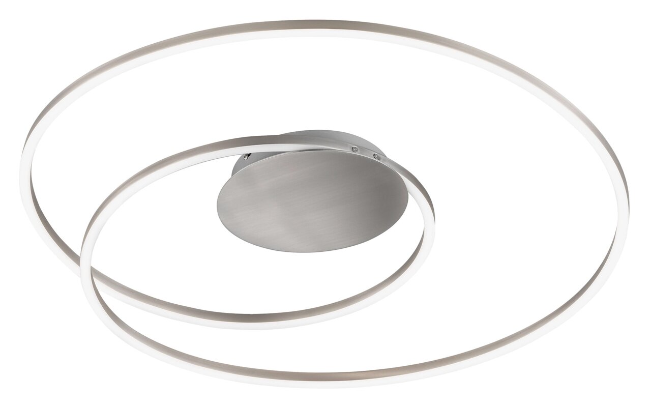 Moderne Deckenleuchte Holy mit zwei ineinander verschlungenen LED-Ringen, seitliche Perspektive
