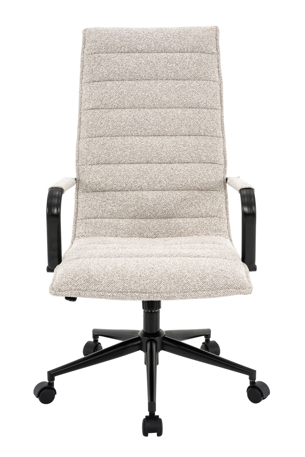 Moderner Drehstuhl mit gepolsterter Rückenlehne und Sitzfläche in Vorderansicht