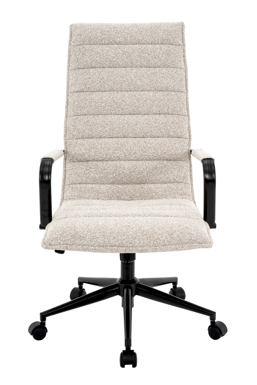 Moderner Drehstuhl mit gepolsterter Rückenlehne und Sitzfläche in Vorderansicht