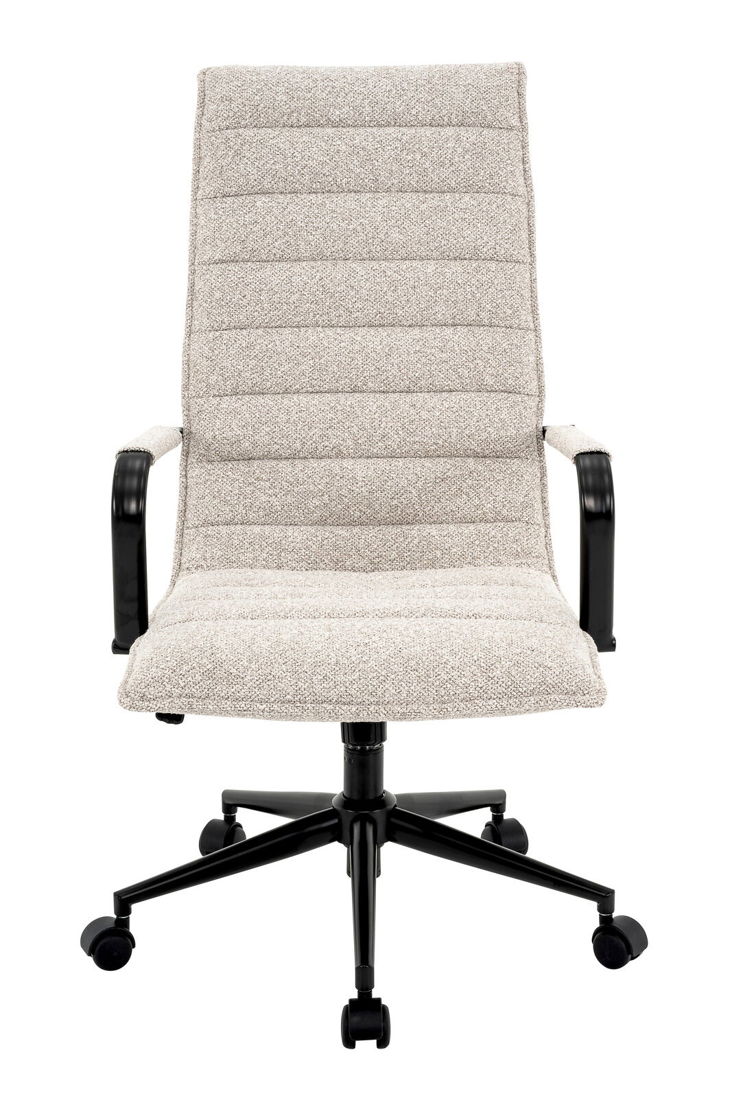 Moderner Drehstuhl mit gepolsterter Rückenlehne und Sitzfläche in Vorderansicht