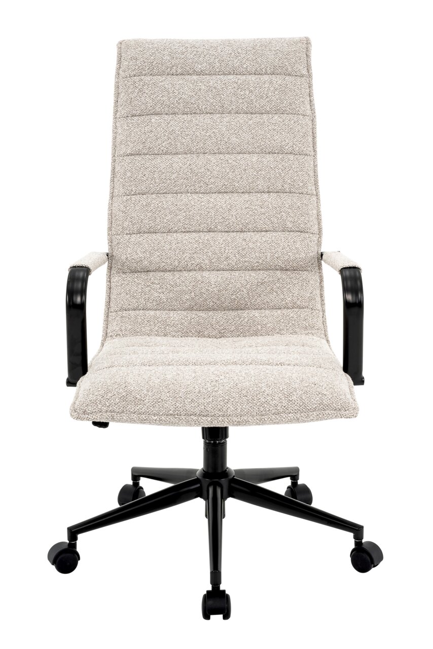 Moderner Drehstuhl mit gepolsterter Rückenlehne und Sitzfläche in Vorderansicht