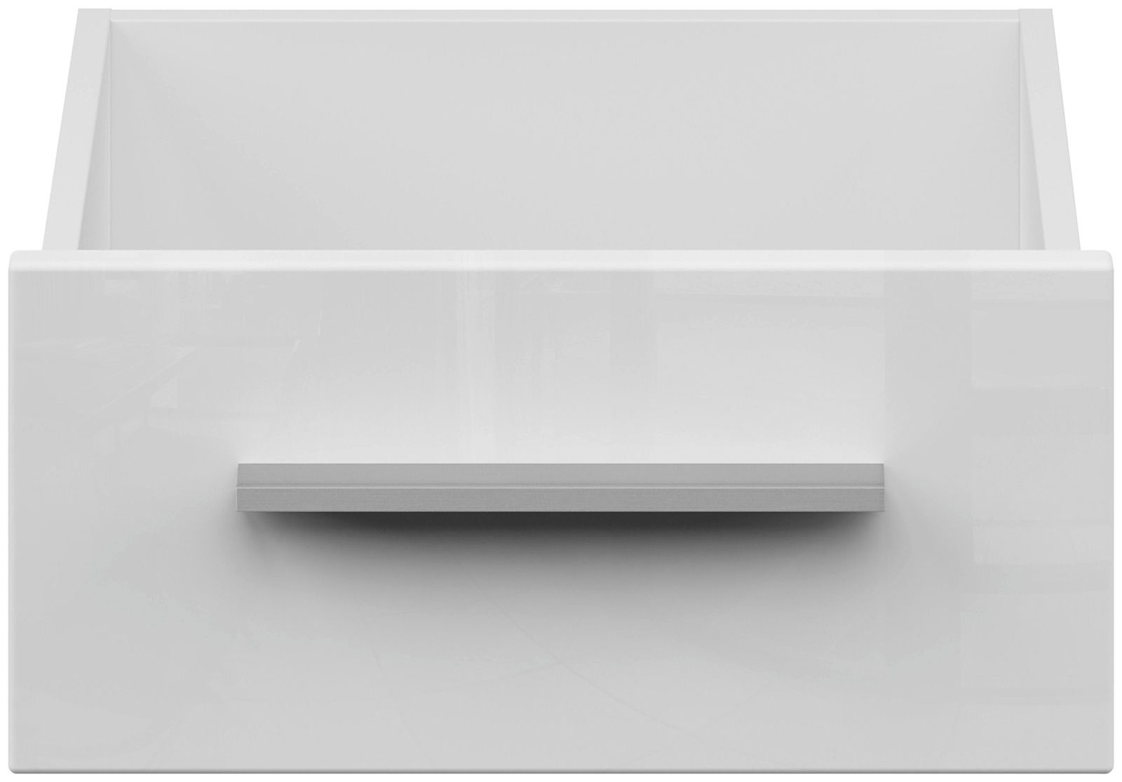 Weiße Schublade mit silbernem Griff, Frontalansicht