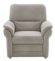 Beiger Sessel mit weichen Armlehnen und Rückenlehne, Frontalansicht