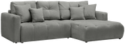 Graues Ecksofa mit mehreren Kissen, Perspektive von vorne rechts